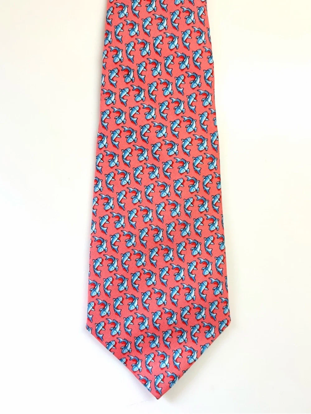 Boys Vineyard Vines Tie Trout Fish 100% Silk Preppy Tie USA Made Salmon Pink - Picture 1 of 5